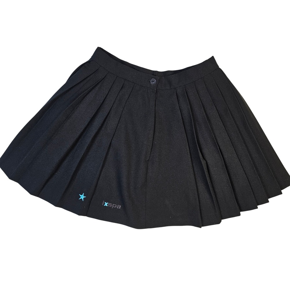 Vintage IXSPA 2000 Black Pleated Tennis Skirt Size 6 Star Logo Mini Skirt